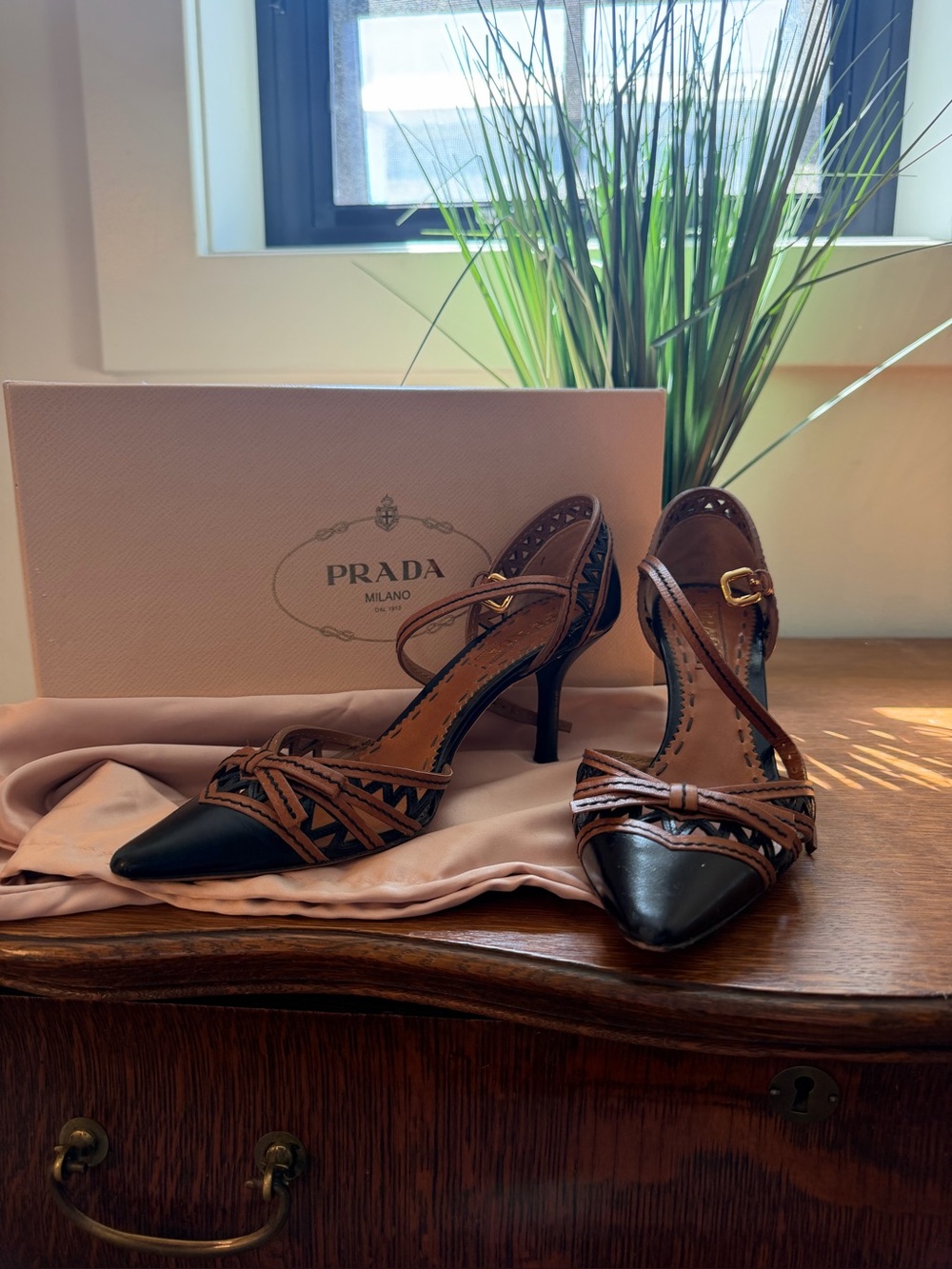 Prada Black & Brown Classic Pumps 36.5
